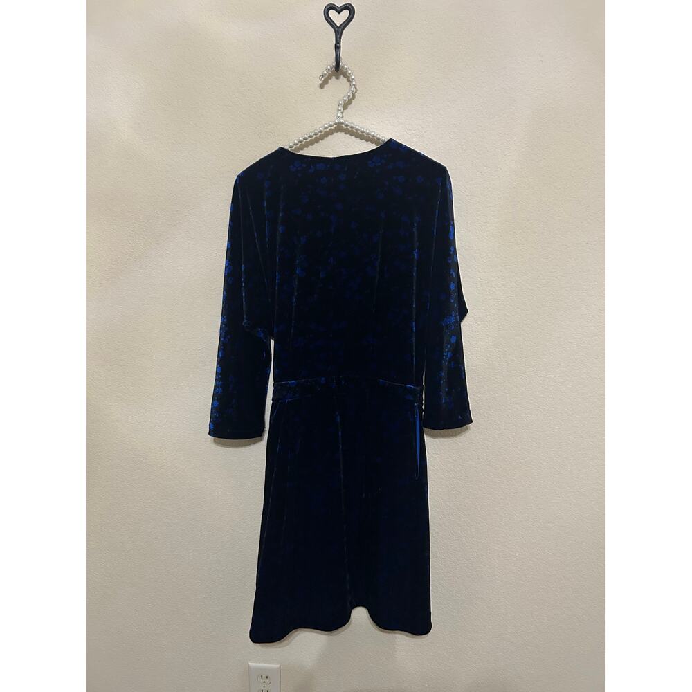 FRNCH Paris Wrap Dress Size Small Velvet Long Sleeve Black Blue Preppy Winter - Picture 12 of 12